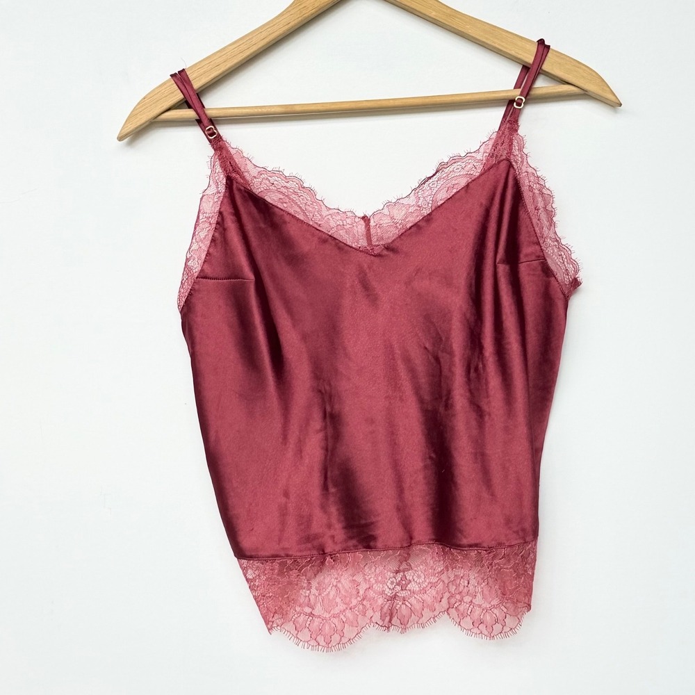 Victoria's Secret Satin Lace Burgundy Cami Top Medium Cropped Romantic Y2K